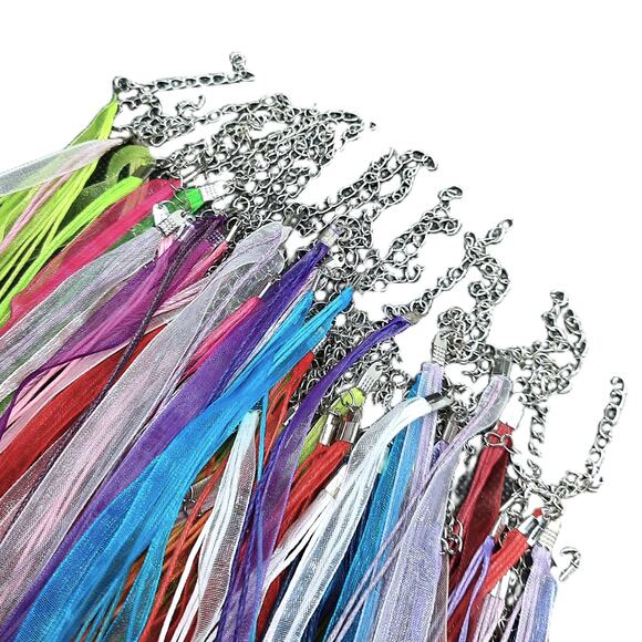 Organza Ribbon Necklaces New Mixed Color 10 Pack Multi Strand DIY Colorful Hemp - Picture 2 of 10